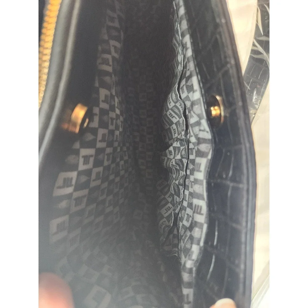 NWT $128 London Fog Brielle Faux Leather Satchel Bag Black Brielle Croco Purse
